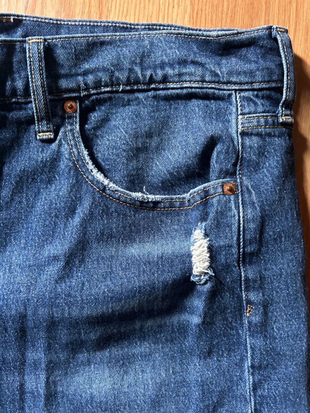 Gap Sky High Straight Jeans Women’s 33 / 16R Distressed Blue Denim - Picture 6 of 8